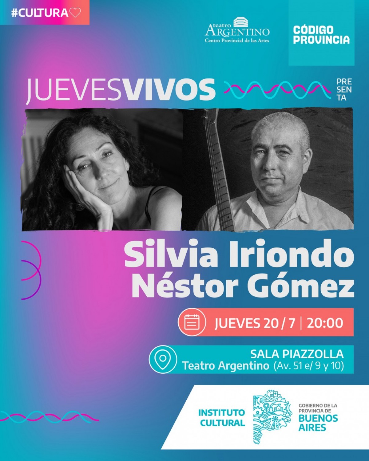 Silvia Iriondo y Néstor Gómez continuan los “Jueves Vivos” del Teatro Argentino