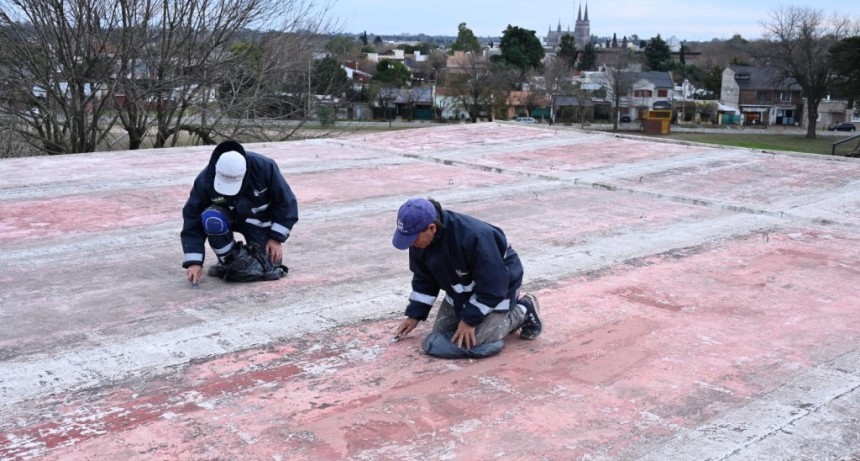 Trabajos de reparación del techo del gimnasio cubierto del Polideportivo